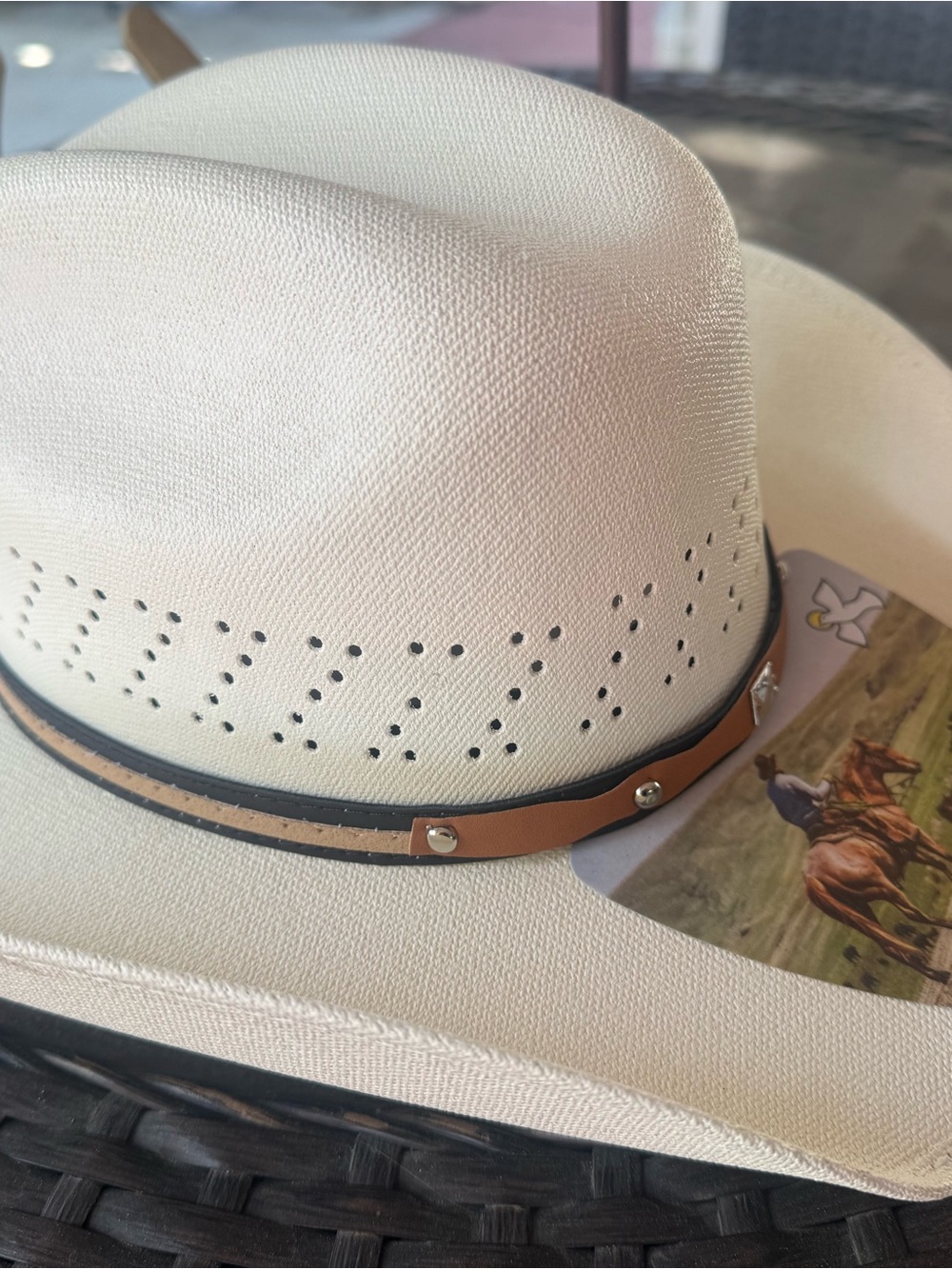 Kids White Cowboy Hat with Tan Trim